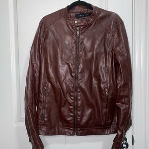Zara Men’s Faux Leather Jacket Red Burgundy